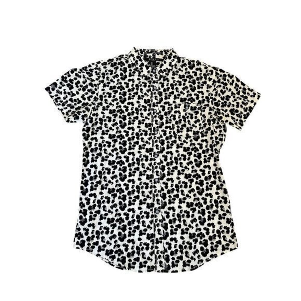 Leopard Print Mens Short Sleeve Button-Up Shirt